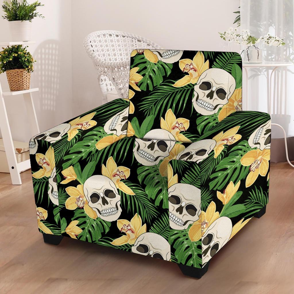 Tropical Floral Skull Armchair Cover-grizzshop