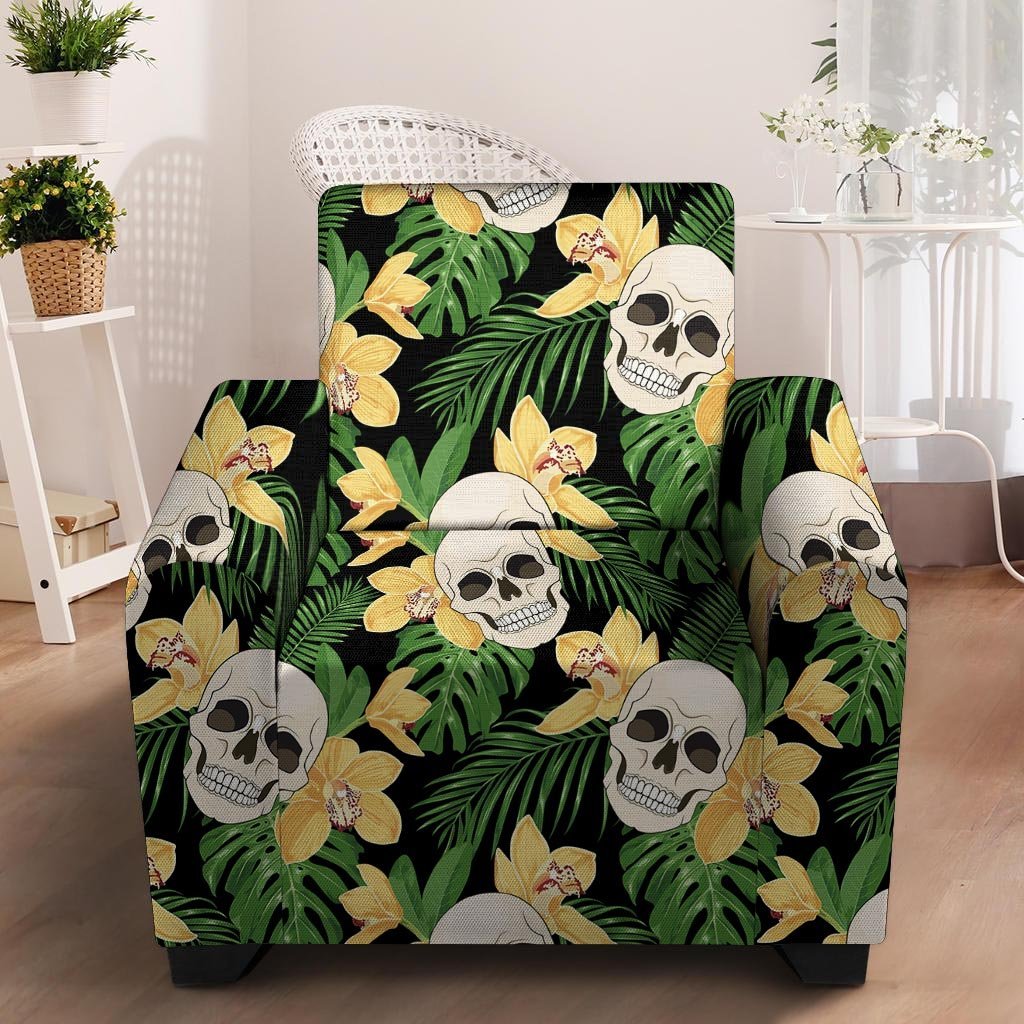 Tropical Floral Skull Armchair Cover-grizzshop