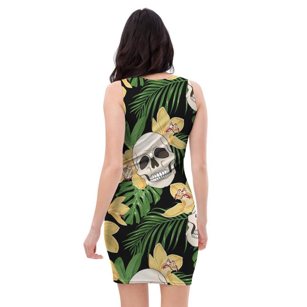 Tropical Floral Skull Bodycon Dress-grizzshop