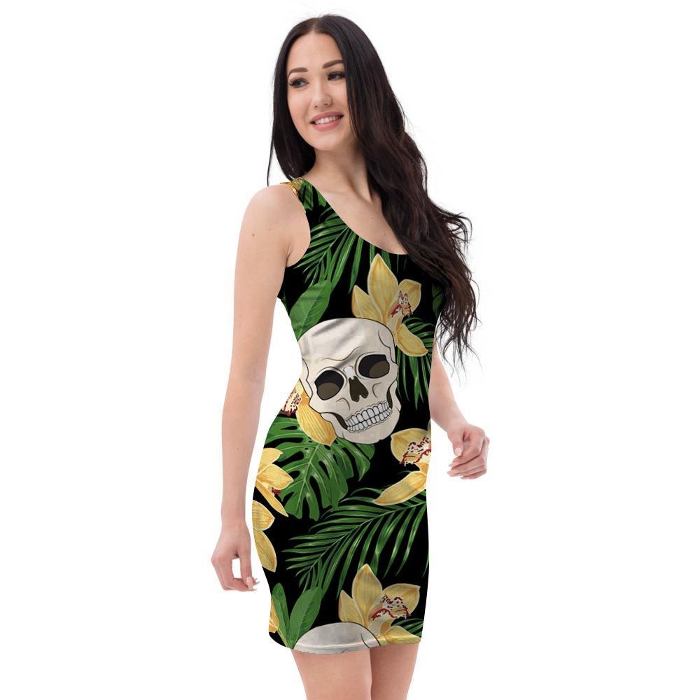 Tropical Floral Skull Bodycon Dress-grizzshop