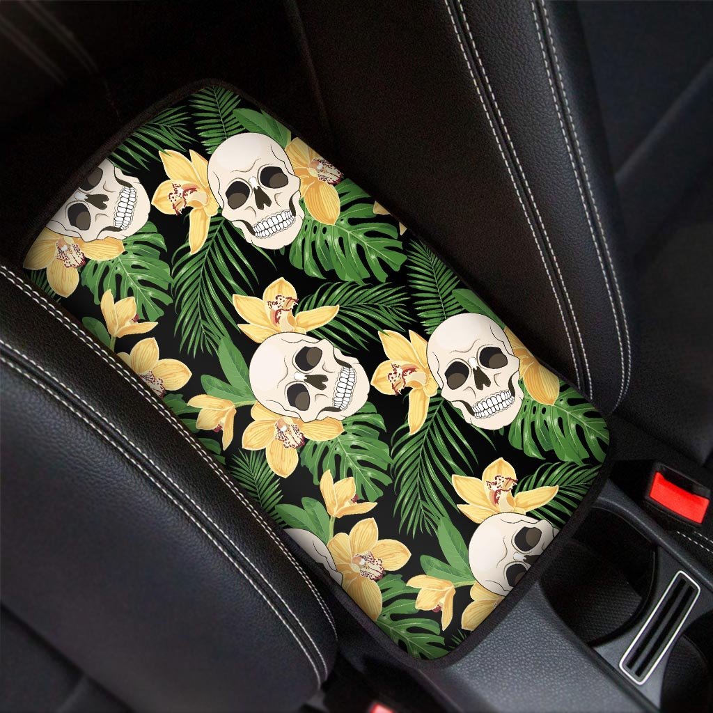 Tropical Floral Skull Car Console Cover-grizzshop