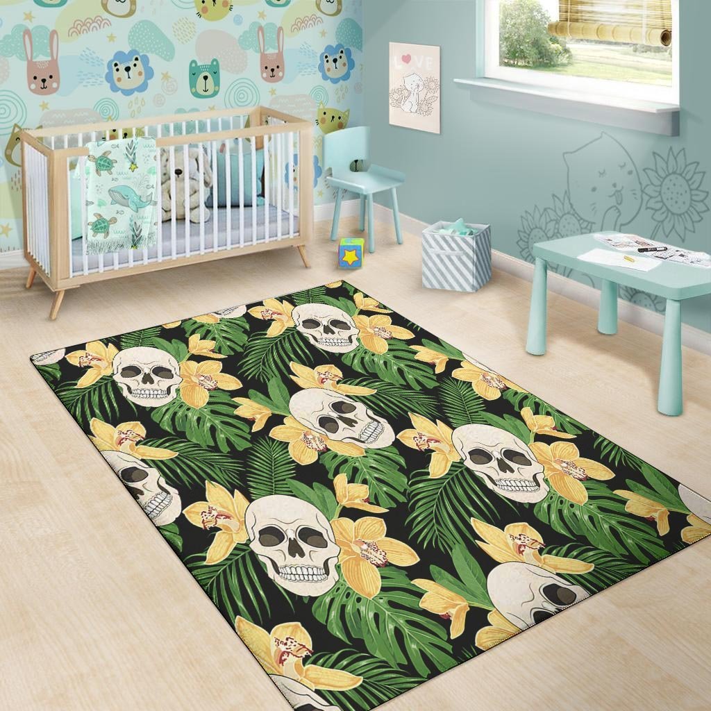 Tropical Floral Skull Floor Mat-grizzshop