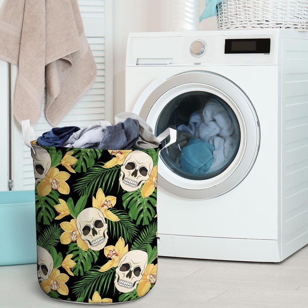 Tropical Floral Skull Laundry Basket-grizzshop