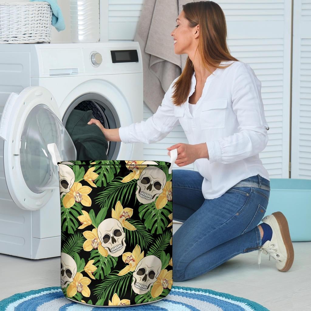 Tropical Floral Skull Laundry Basket-grizzshop