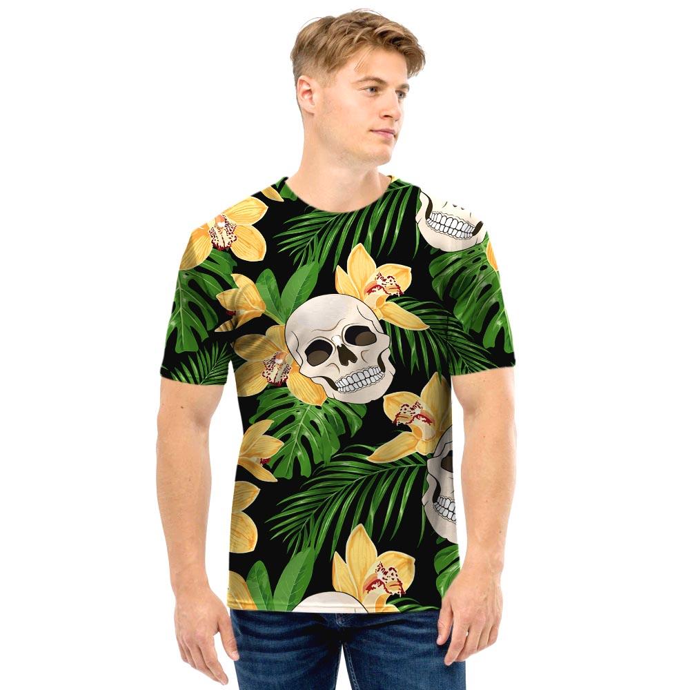 Tropical Floral Skull Men T Shirt-grizzshop