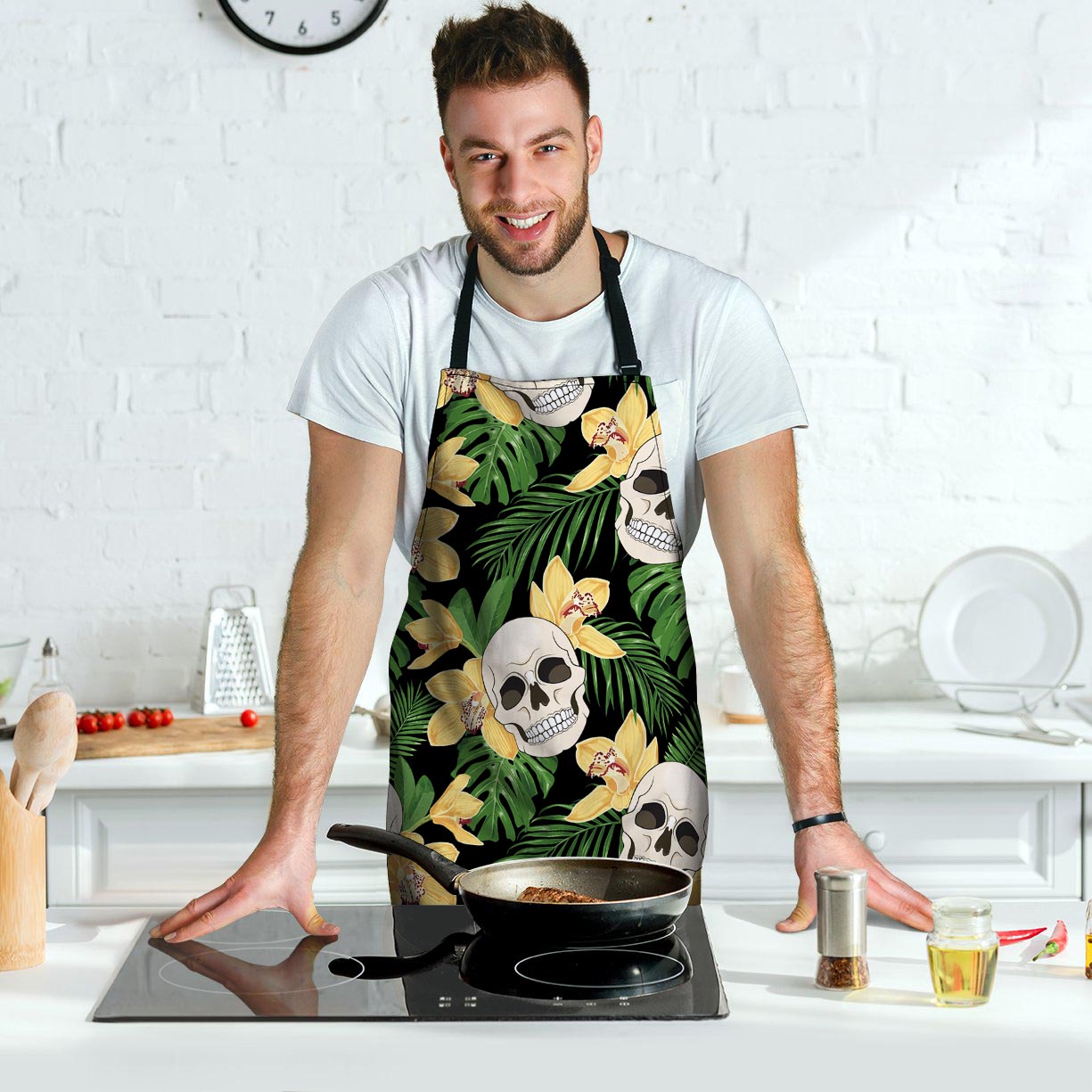 Tropical Floral Skull Men's Apron-grizzshop