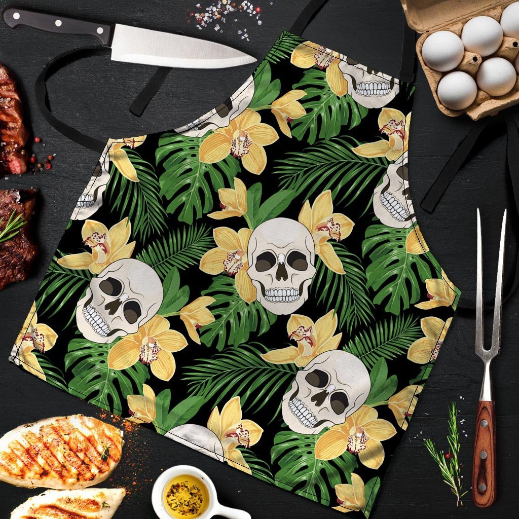 Tropical Floral Skull Men's Apron-grizzshop