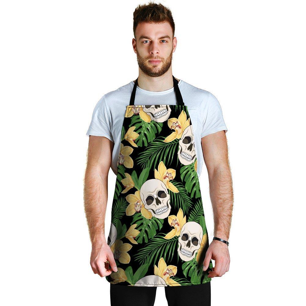 Tropical Floral Skull Men's Apron-grizzshop