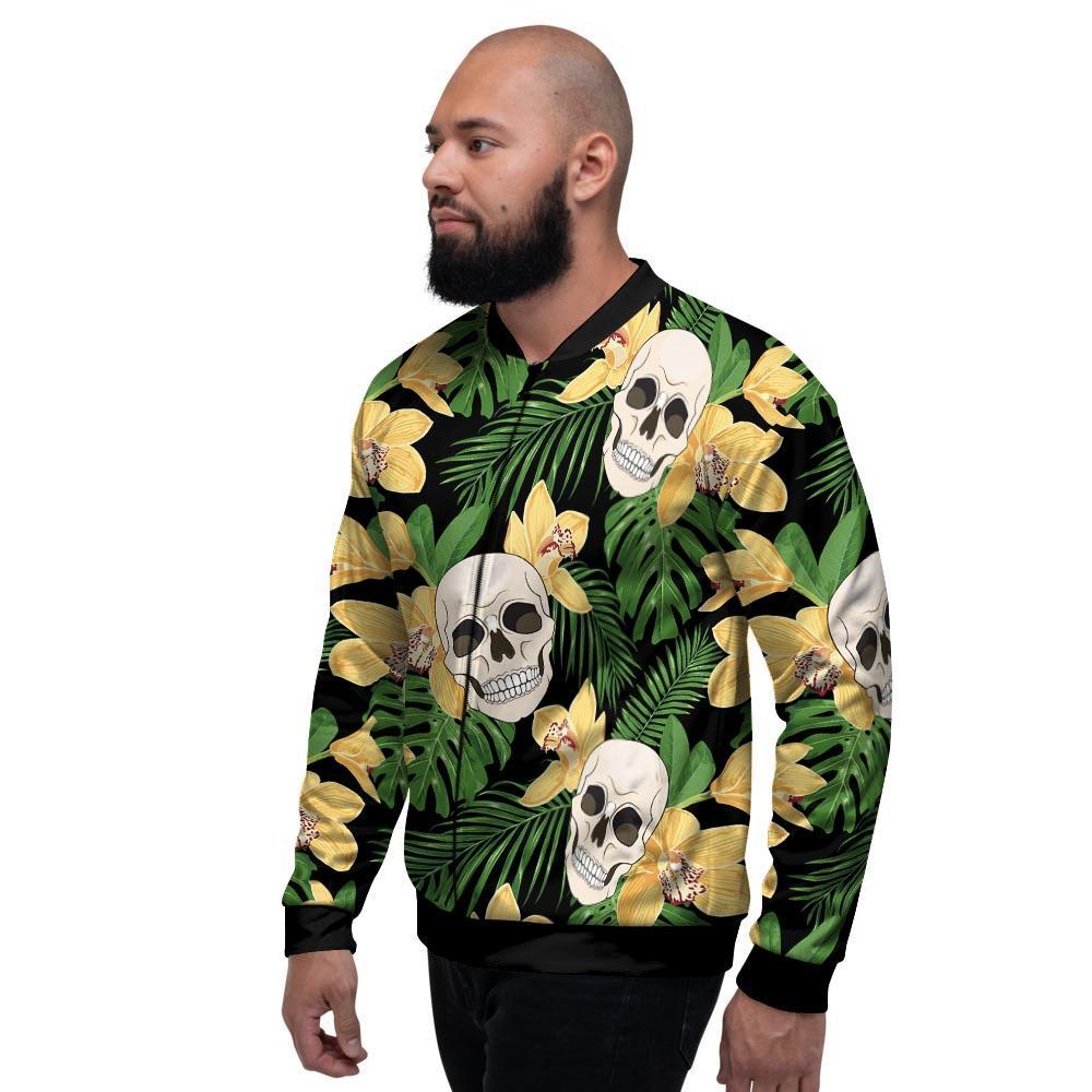 Tropical Floral Skull Men's Bomber Jacket-grizzshop