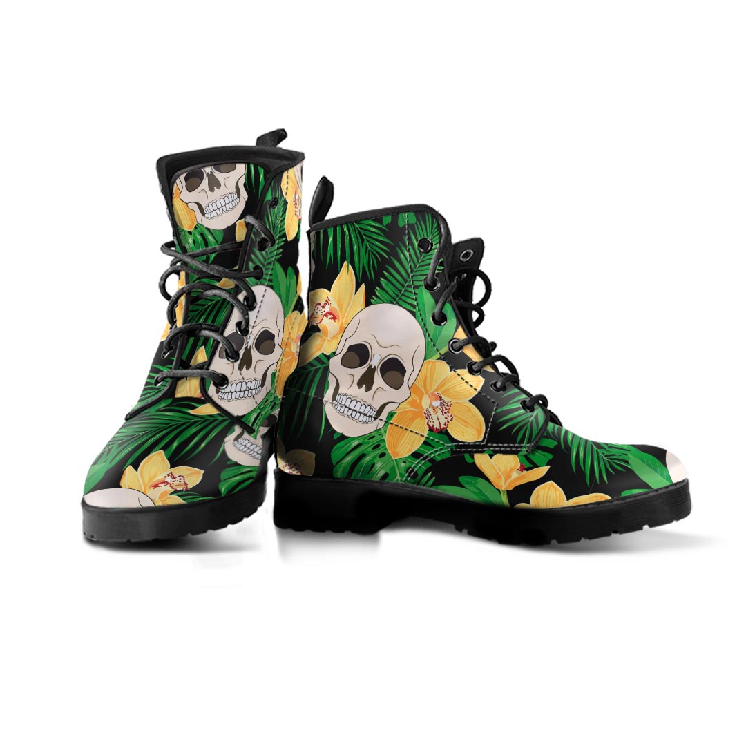 Tropical Floral Skull Men's Boots-grizzshop