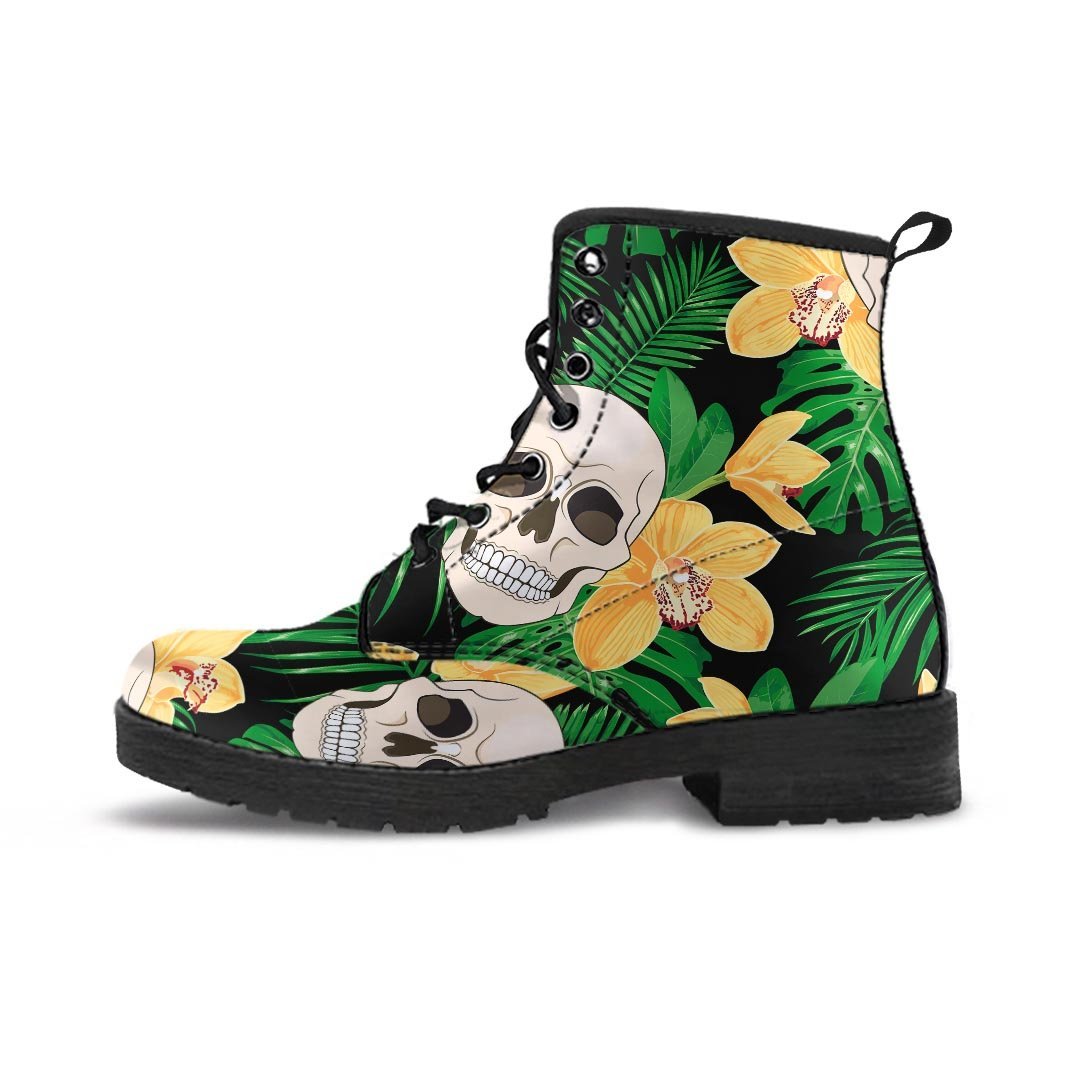 Tropical Floral Skull Men's Boots-grizzshop