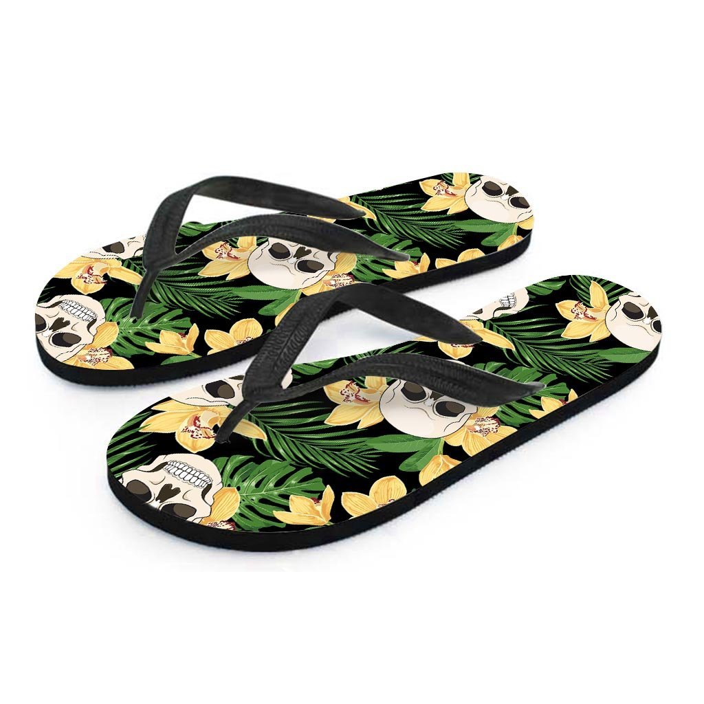 Tropical Floral Skull Men's Flip Flops-grizzshop