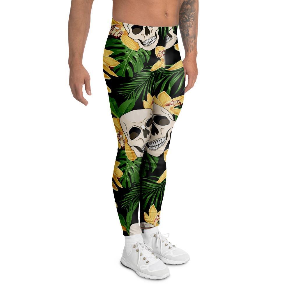 Tropical Floral Skull Men's Leggings-grizzshop