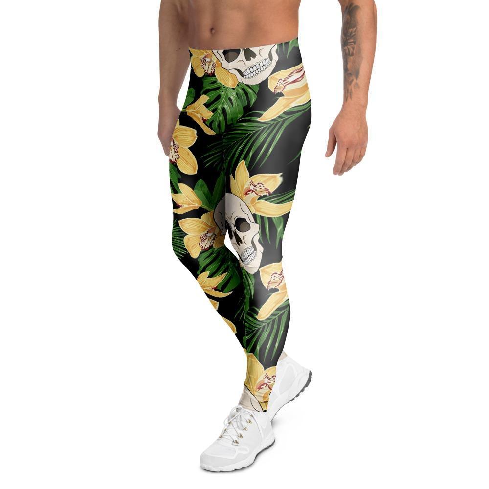 Tropical Floral Skull Men's Leggings-grizzshop