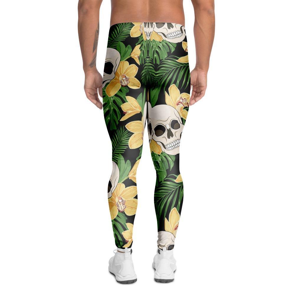 Tropical Floral Skull Men's Leggings-grizzshop