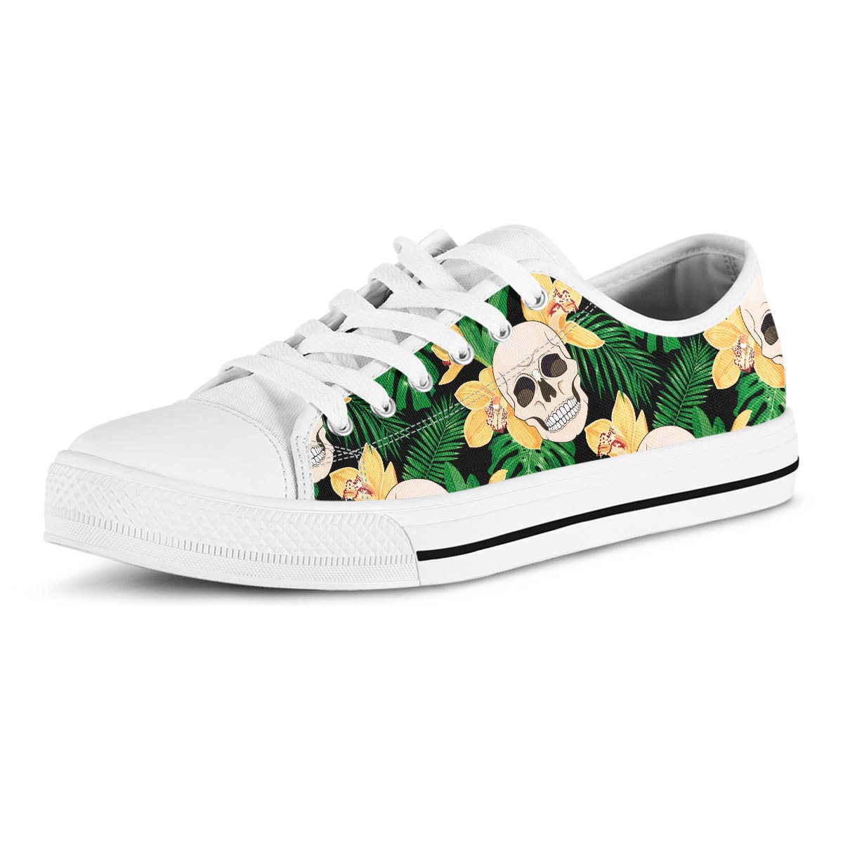 Tropical Floral Skull Men's Low Top Shoes-grizzshop