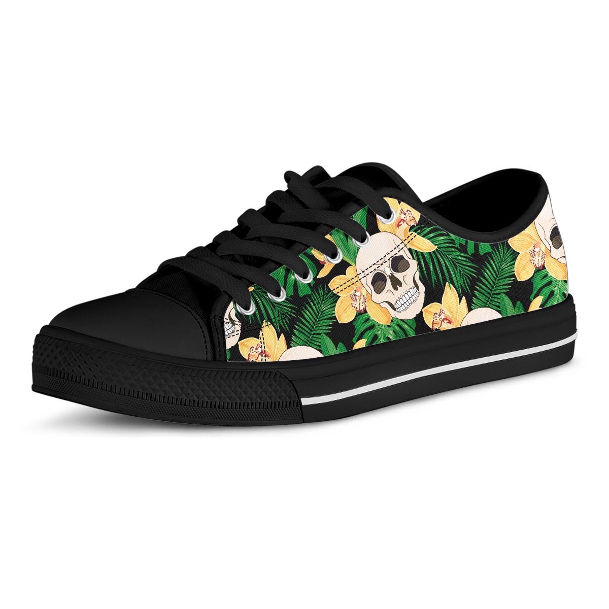 Tropical Floral Skull Men's Low Top Shoes-grizzshop
