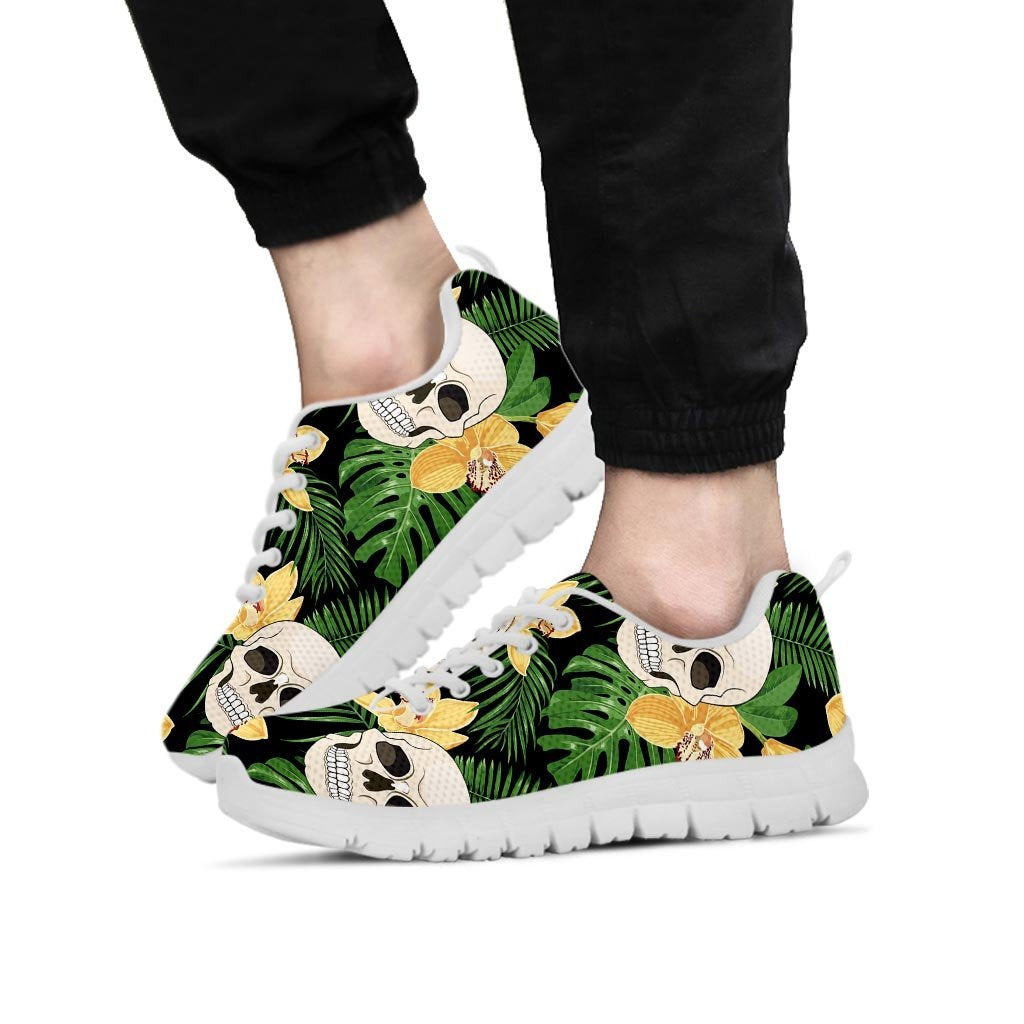 Tropical Floral Skull Men's Sneakers-grizzshop