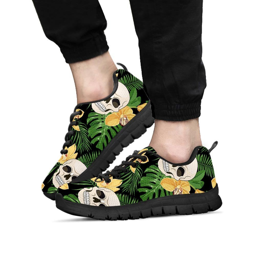 Tropical Floral Skull Men's Sneakers-grizzshop