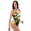 Tropical Floral Skull One Piece Swimsuite-grizzshop