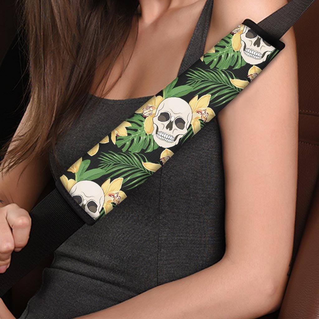 Tropical Floral Skull Seat Belt Cover-grizzshop