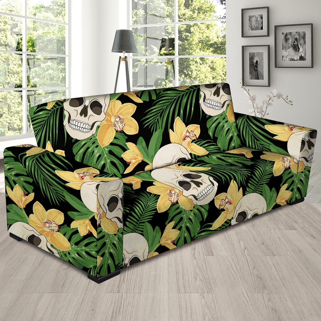 Tropical Floral Skull Sofa Cover-grizzshop