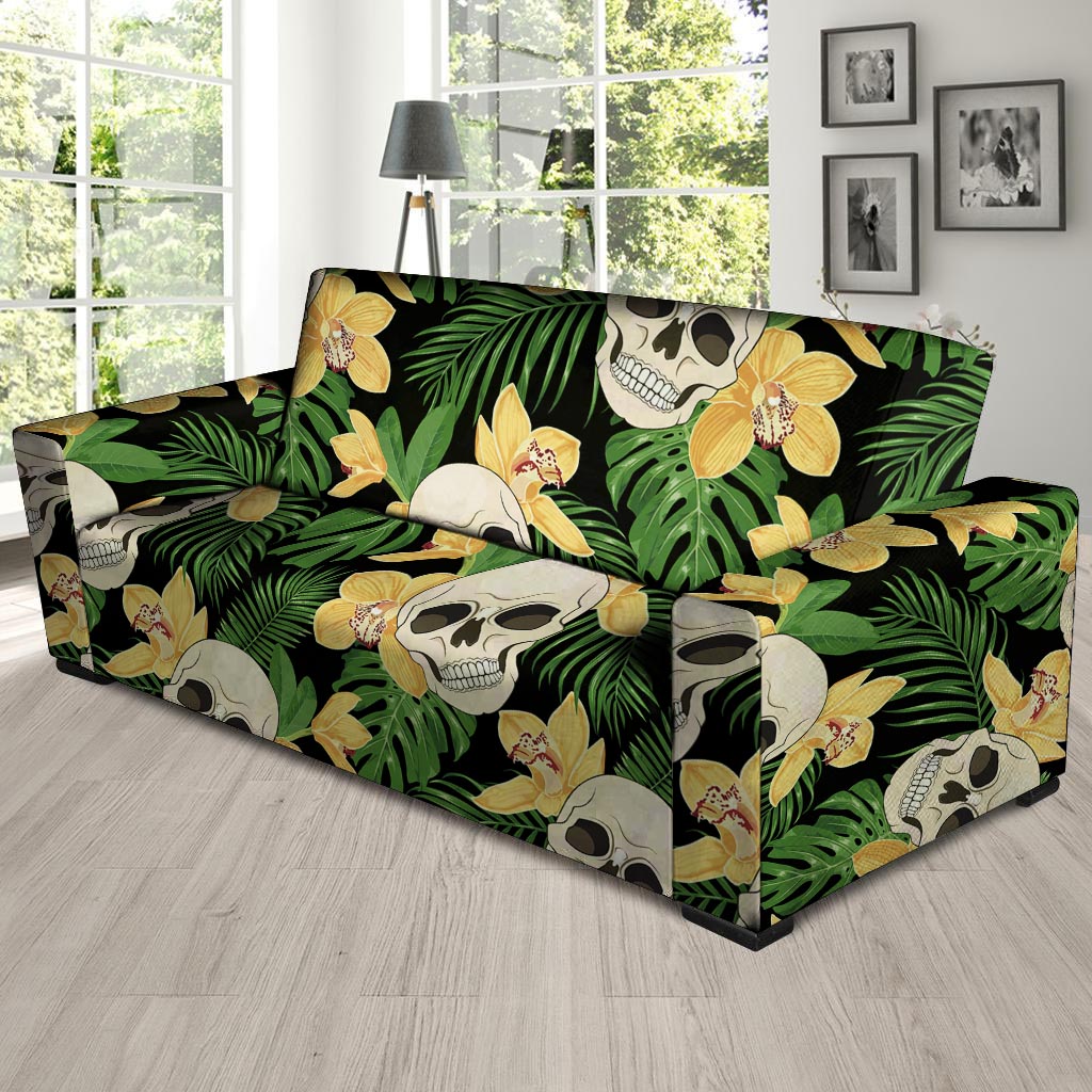 Tropical Floral Skull Sofa Cover-grizzshop