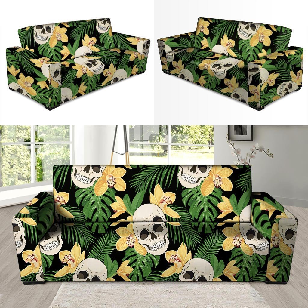 Tropical Floral Skull Sofa Cover-grizzshop