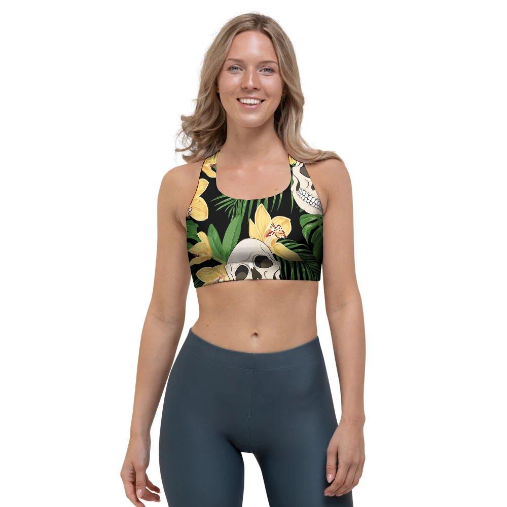 Tropical Floral Skull Sports Bra-grizzshop