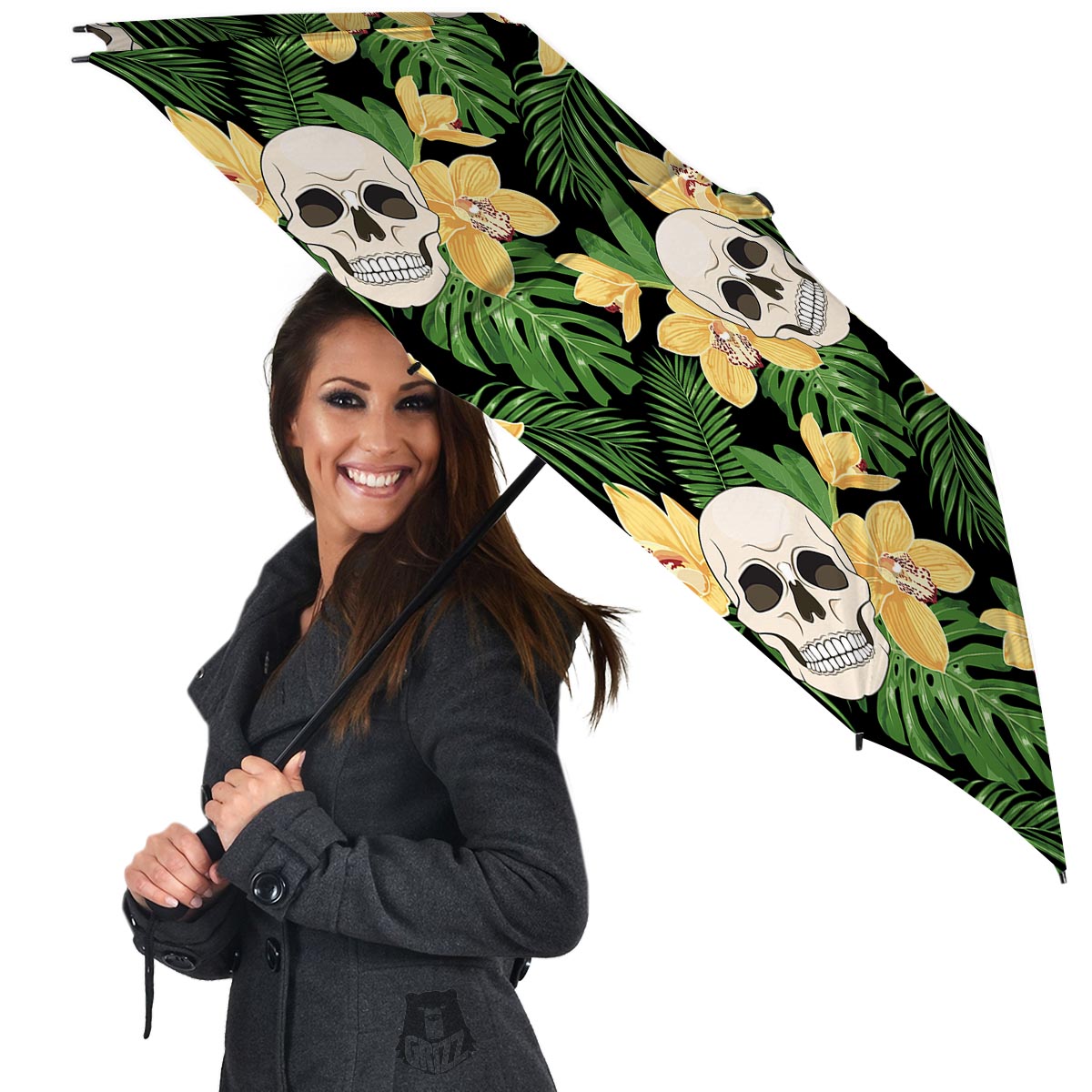 Tropical Floral Skull Umbrella-grizzshop