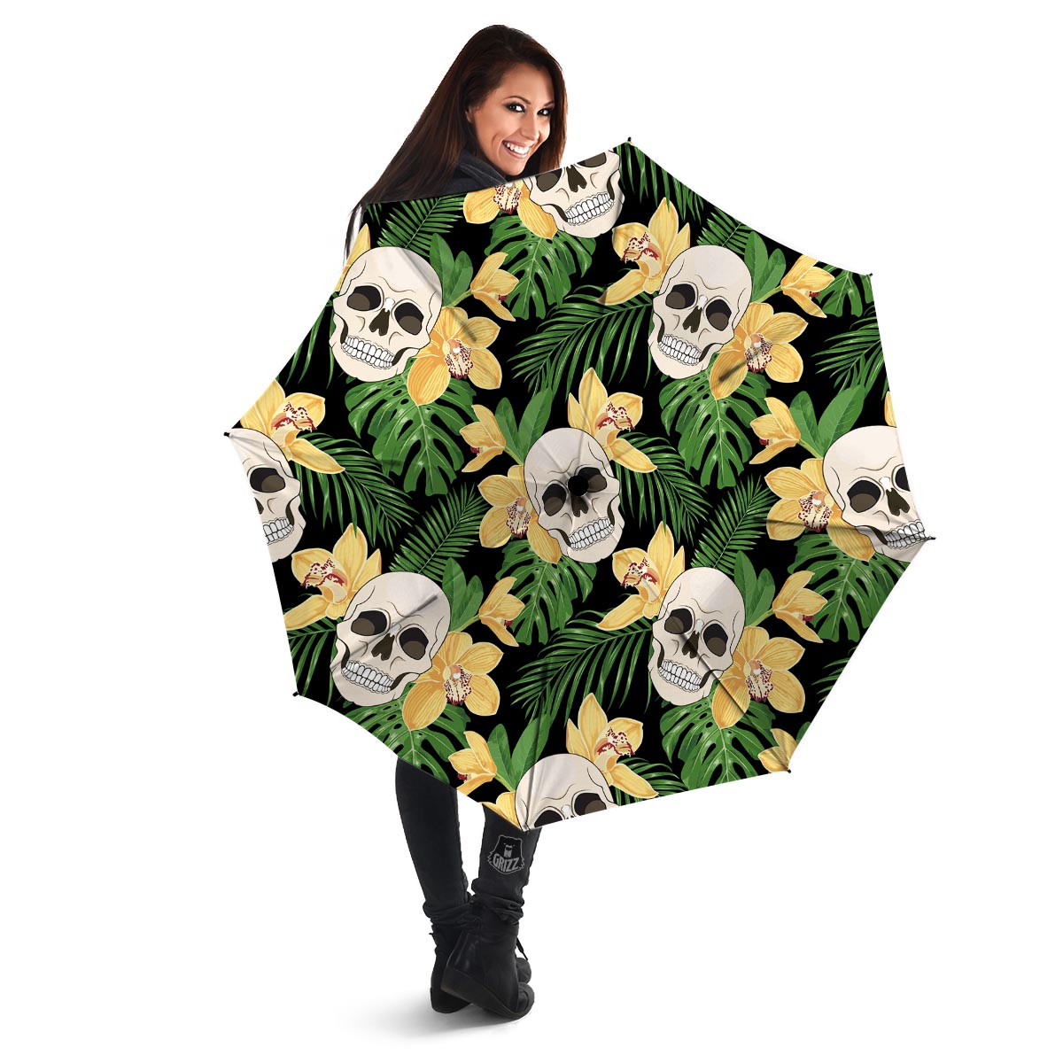 Tropical Floral Skull Umbrella-grizzshop