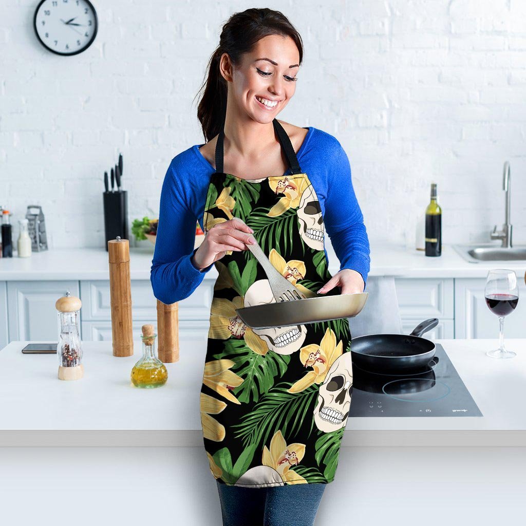 Tropical Floral Skull Women's Apron-grizzshop