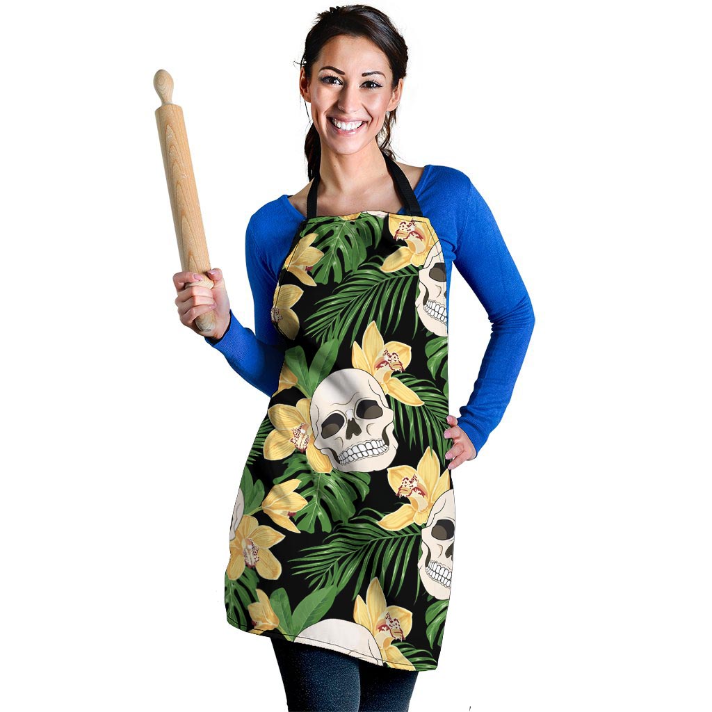 Tropical Floral Skull Women's Apron-grizzshop