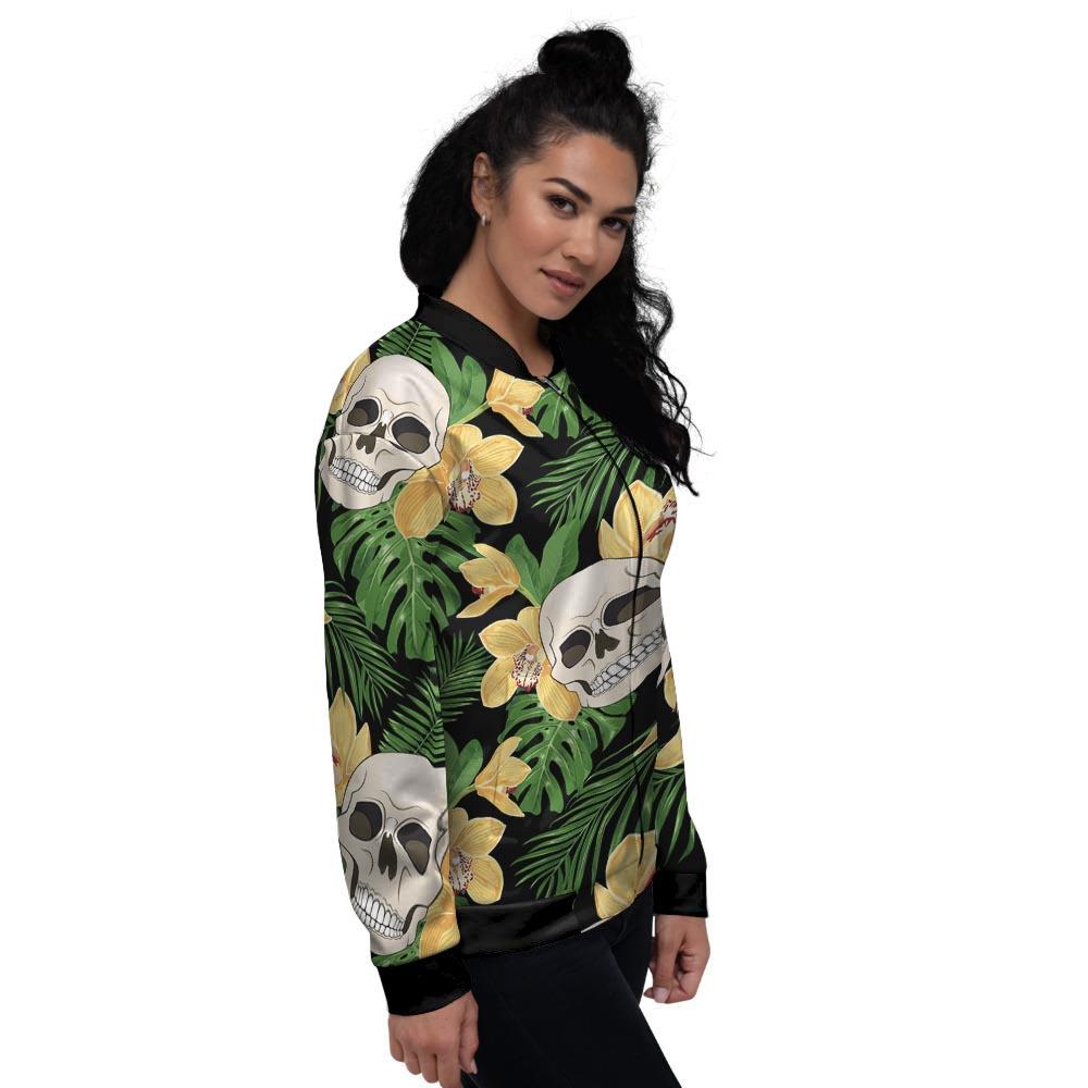 Tropical Floral Skull Women's Bomber Jacket-grizzshop