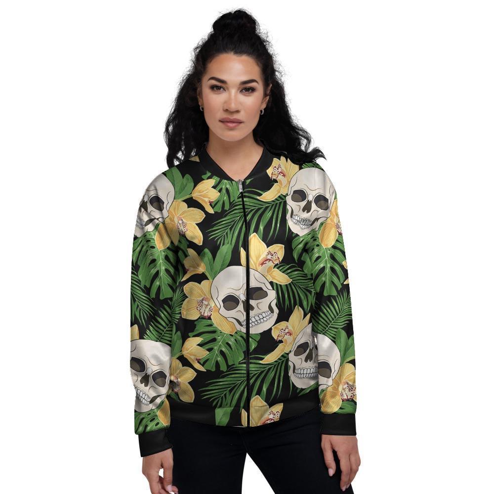 Tropical Floral Skull Women's Bomber Jacket-grizzshop