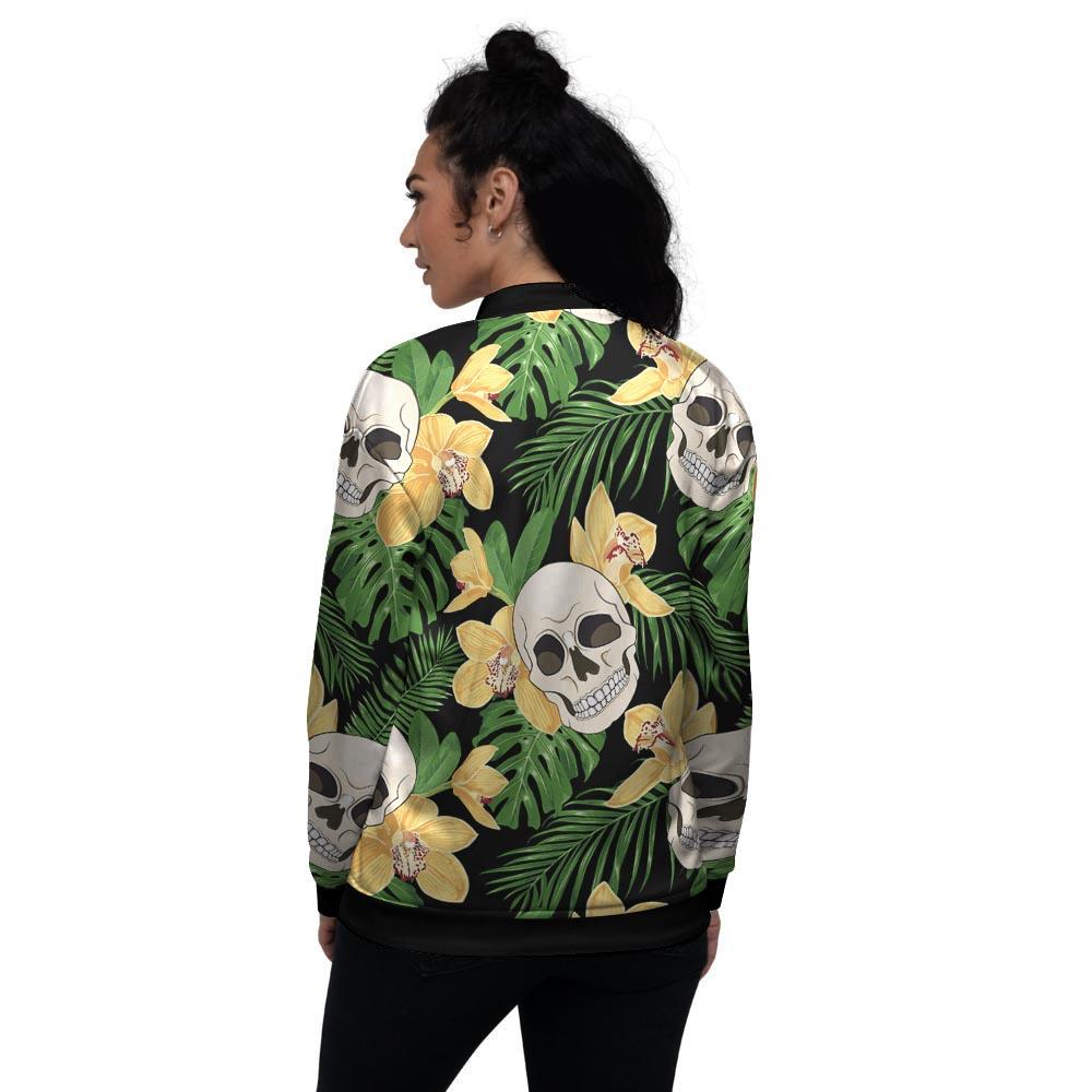 Tropical Floral Skull Women's Bomber Jacket-grizzshop