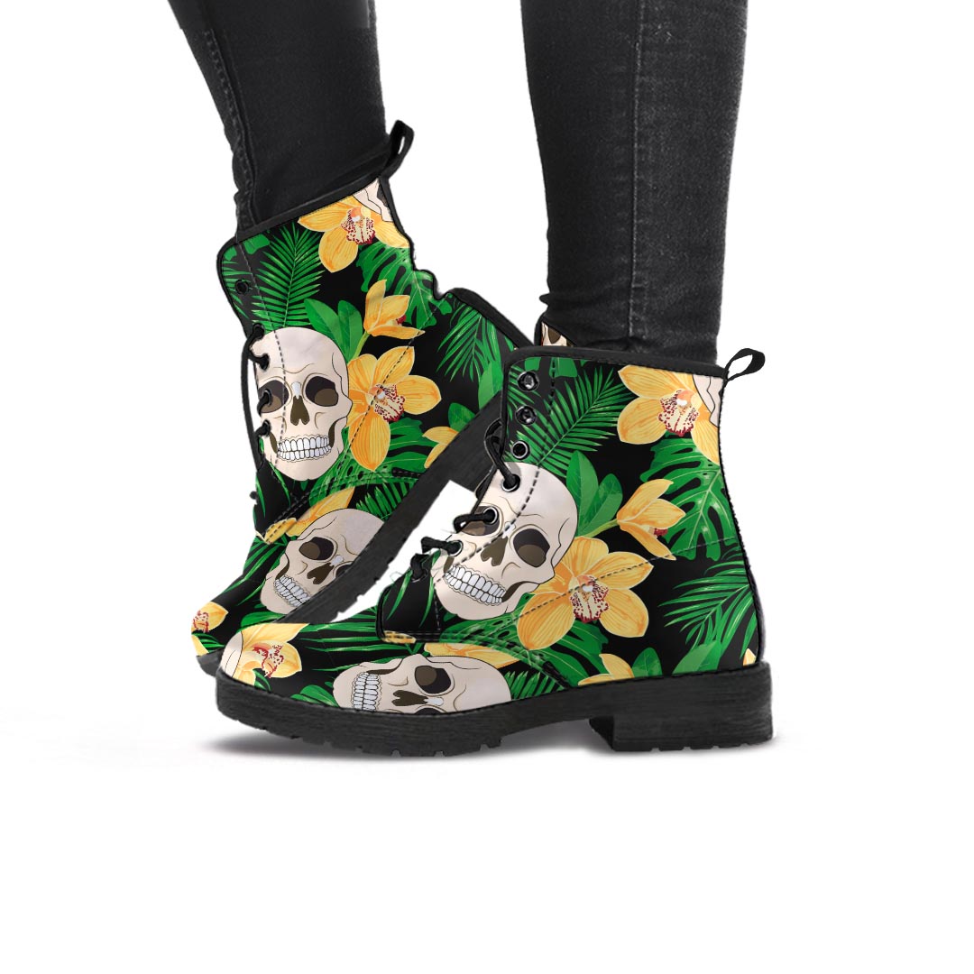 Tropical Floral Skull Women's Boots-grizzshop