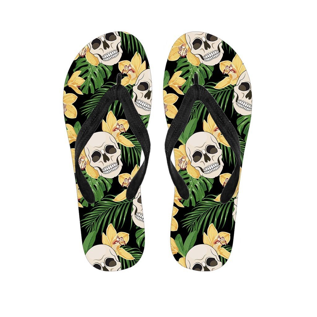 Tropical Floral Skull Women's Flip Flops-grizzshop