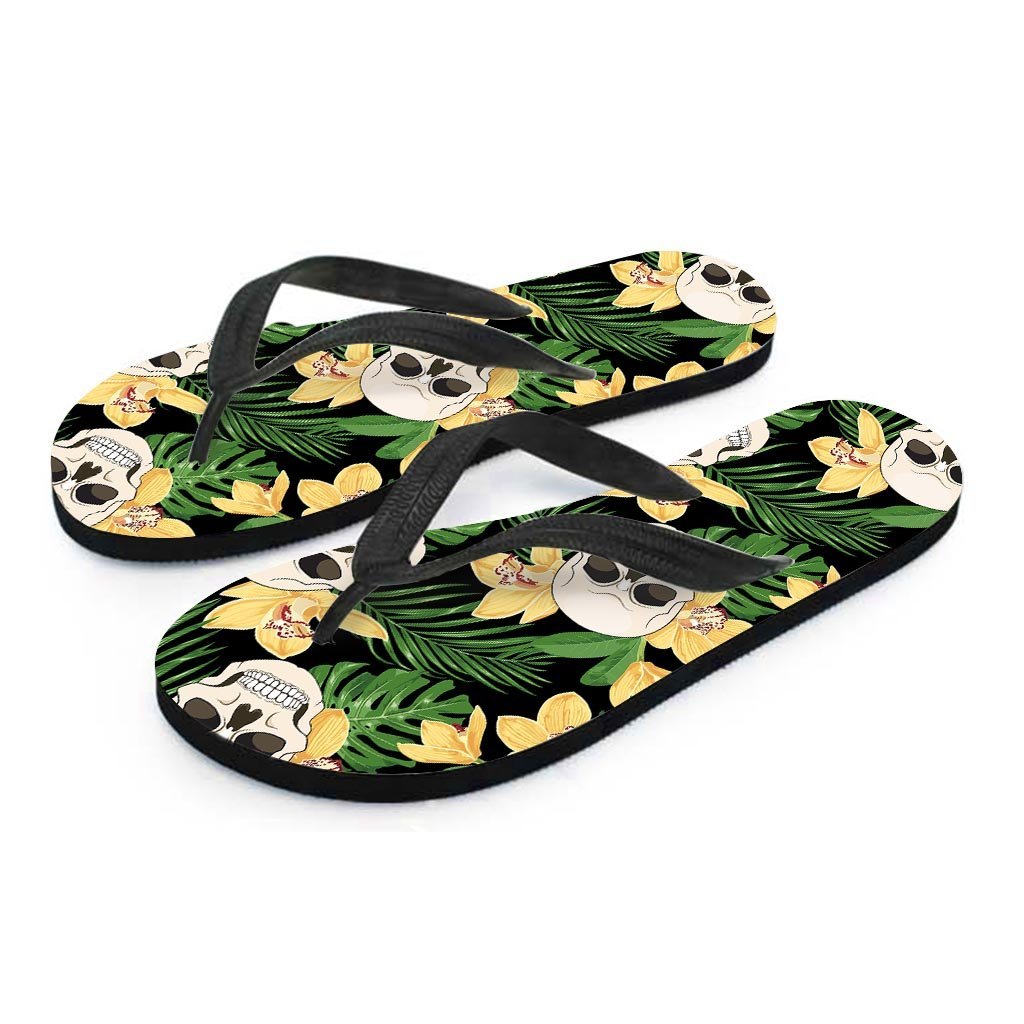 Tropical Floral Skull Women's Flip Flops-grizzshop