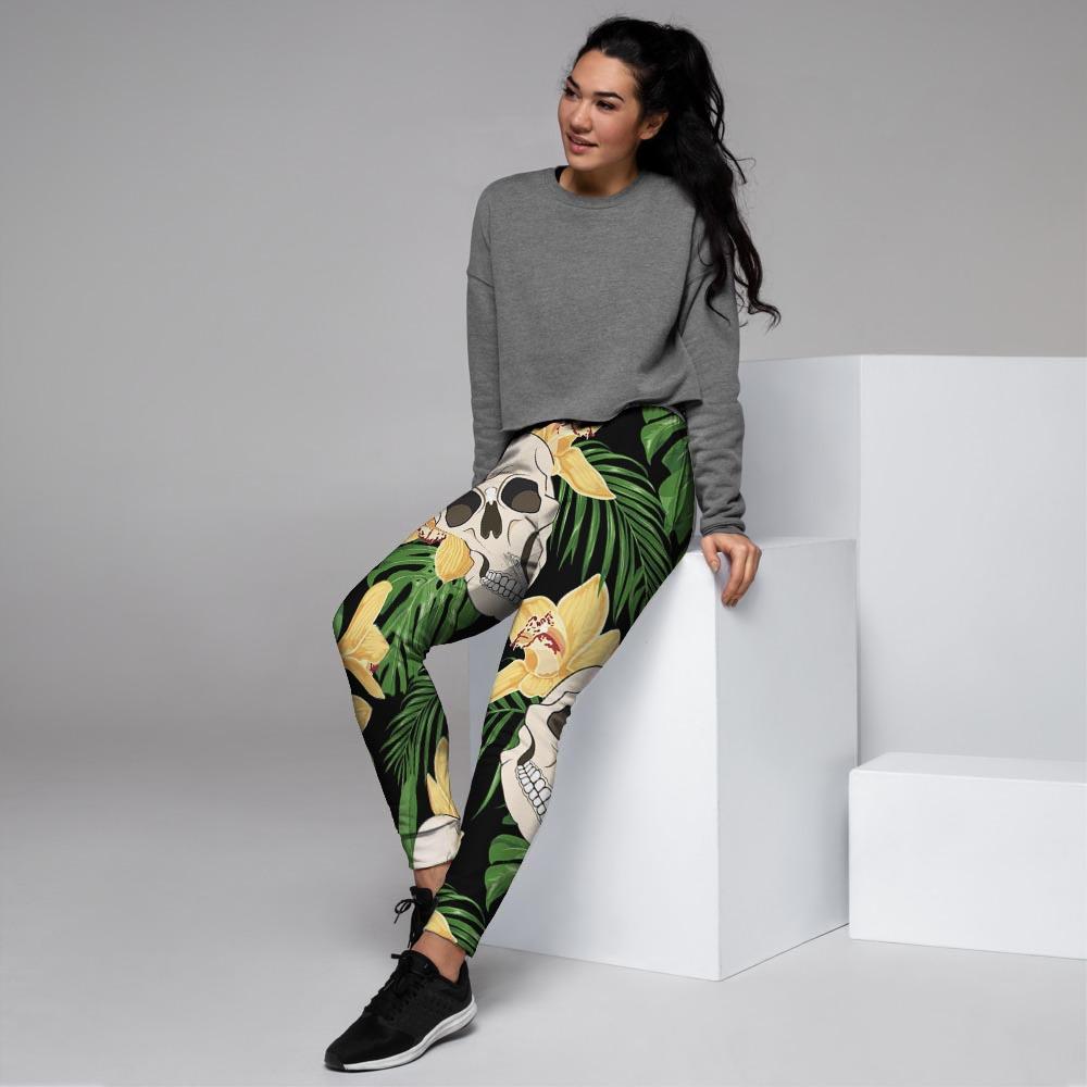 Tropical Floral Skull Women's Joggers-grizzshop