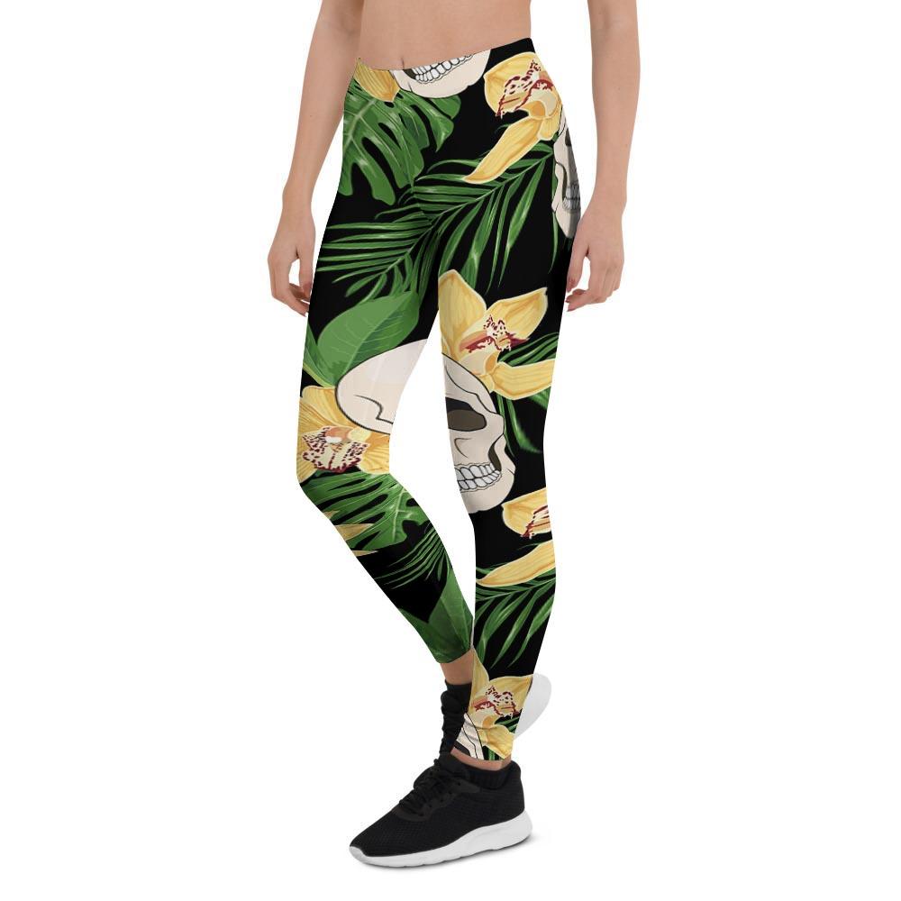 Tropical Floral Skull Women's Leggings-grizzshop