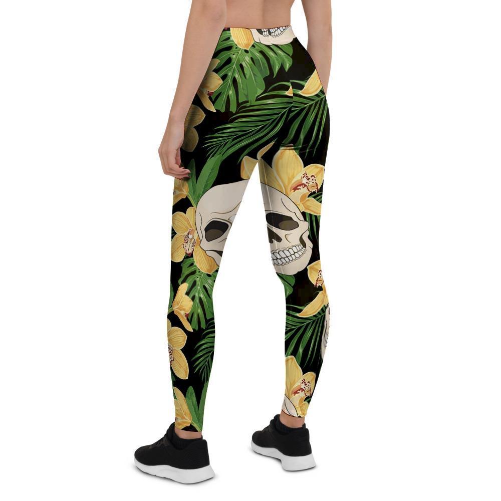 Tropical Floral Skull Women's Leggings-grizzshop