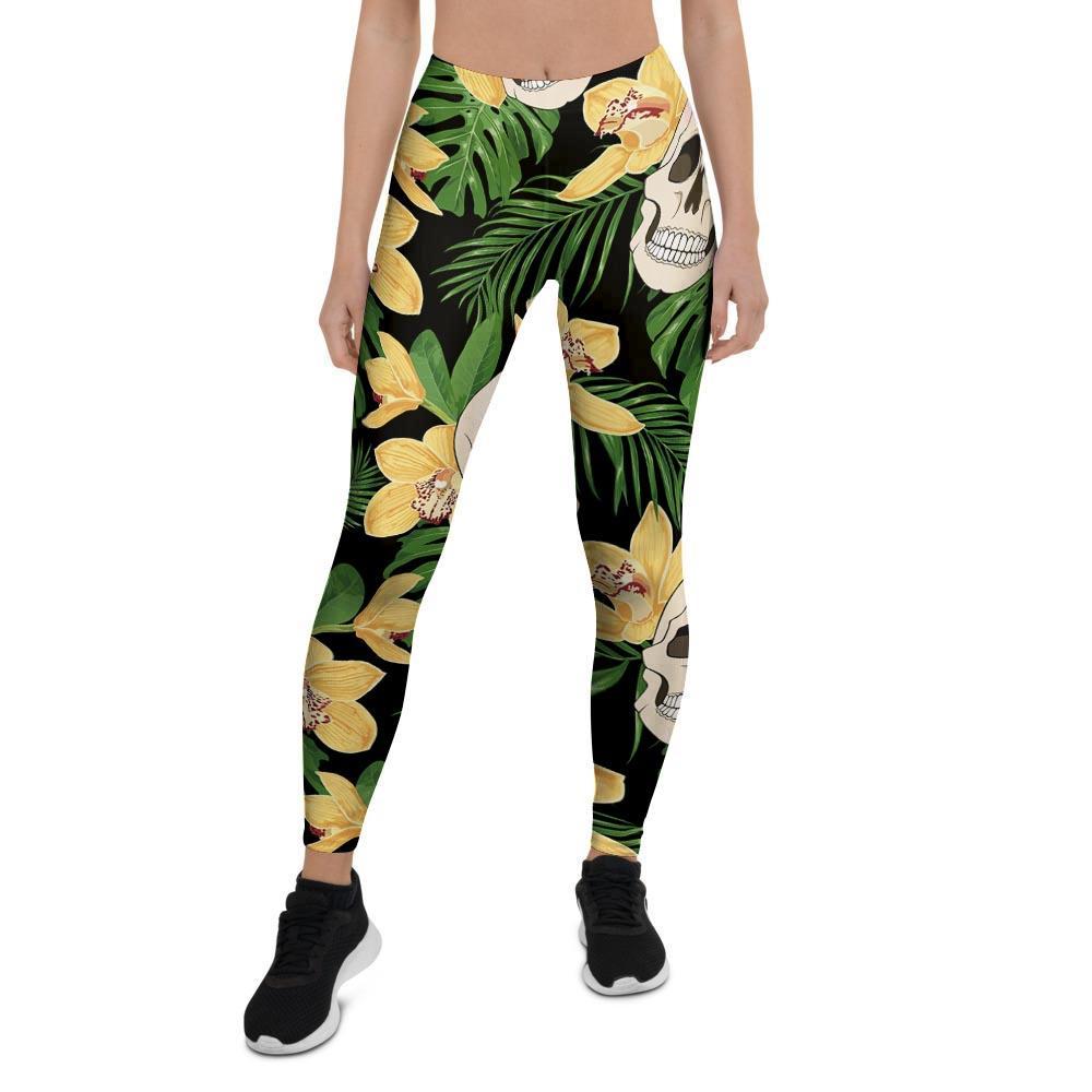 Tropical Floral Skull Women's Leggings-grizzshop