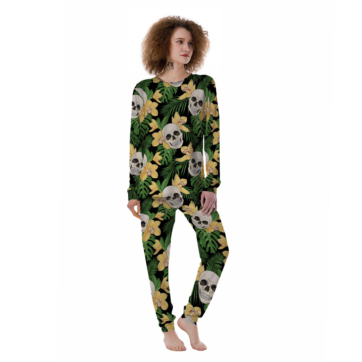 Tropical Floral Skull Women's Pajamas-grizzshop