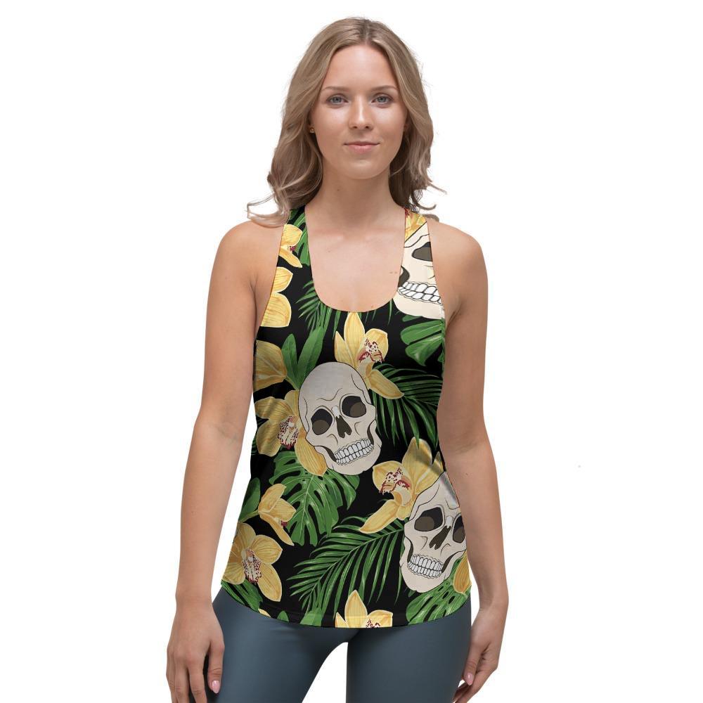 Tropical Floral Skull Women's Racerback Tank Top-grizzshop
