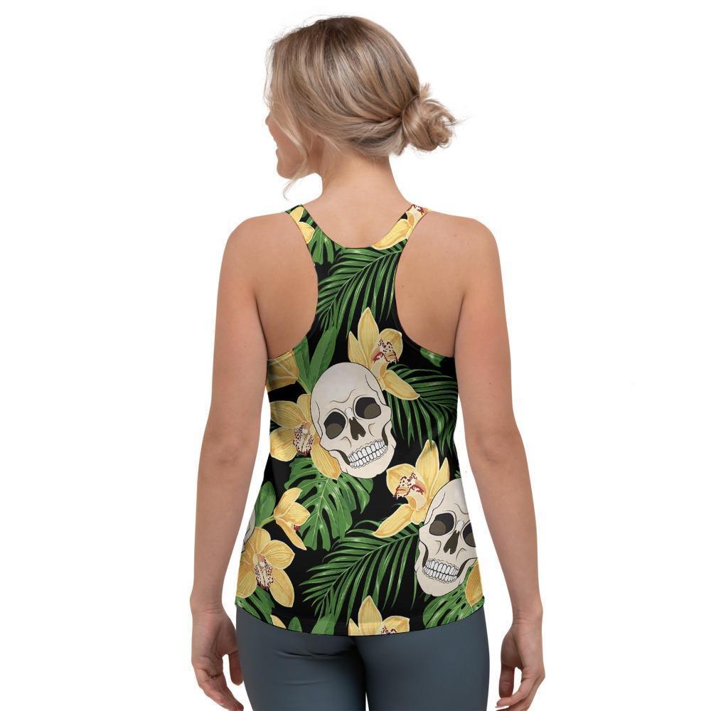 Tropical Floral Skull Women's Racerback Tank Top-grizzshop