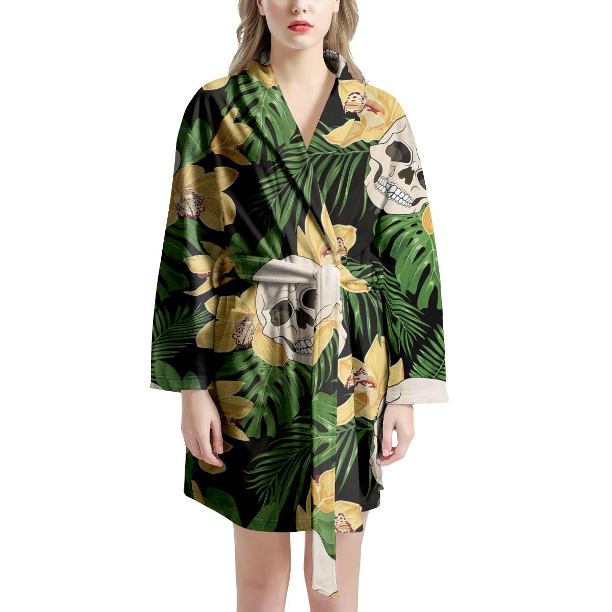 Tropical Floral Skull Women's Robe-grizzshop