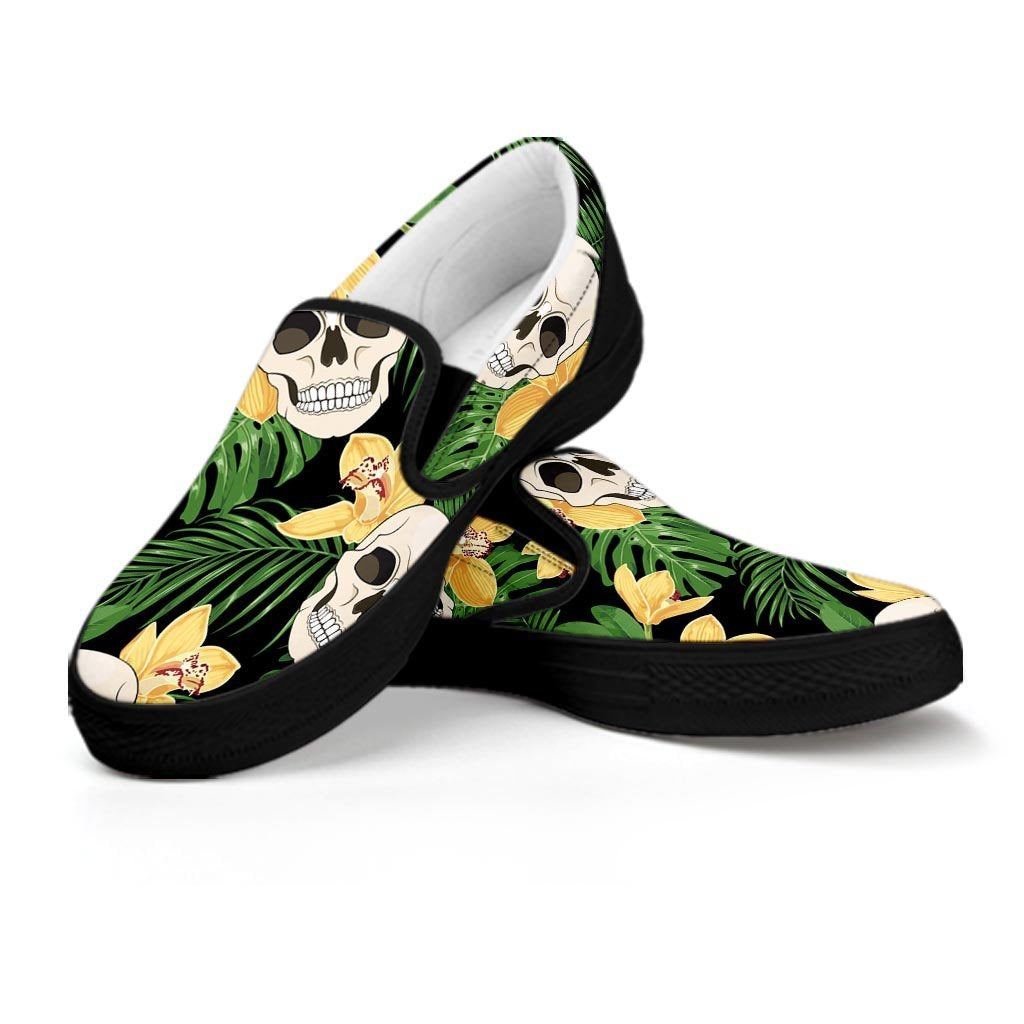 Tropical Floral Skull Women's Slip On Sneakers-grizzshop