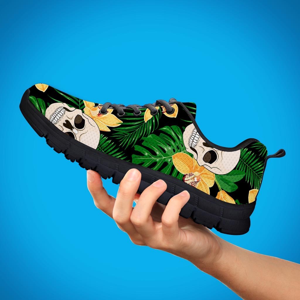 Tropical Floral Skull Women's Sneakers-grizzshop