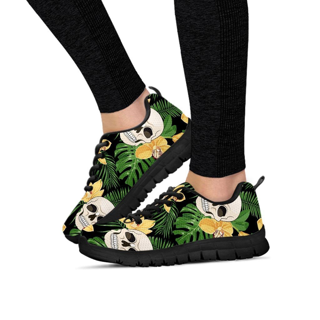 Tropical Floral Skull Women's Sneakers-grizzshop